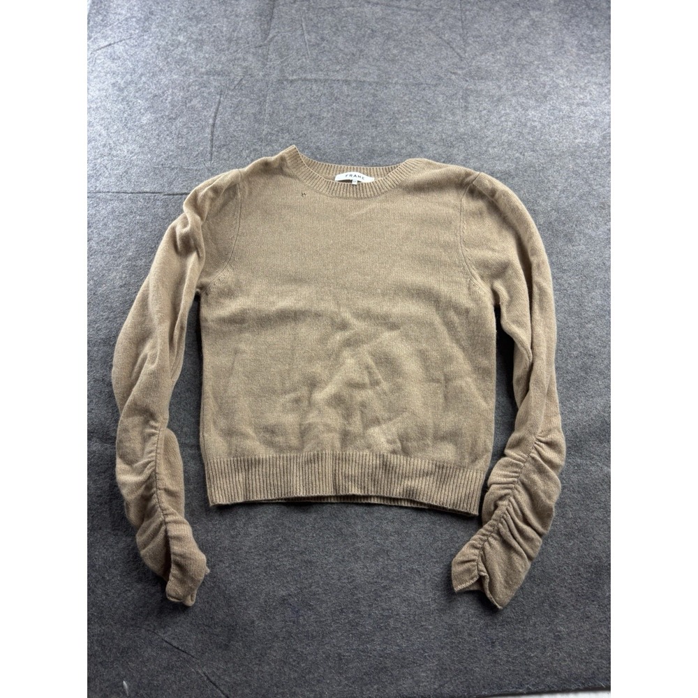 $238 Frame Women's S Brown Gabby 100% Cashmere Long Puff-Sleeve Quiet Luxury SEE
